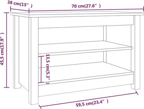 vidaXL Meuble à chaussures en pin massif marron miel Banc à chaussures - Meuble à chaussures - Bois de Grenoble - Meuble à chaussures en bois - Meubilair marron miel - Unité de rangement - Décoration intérieure