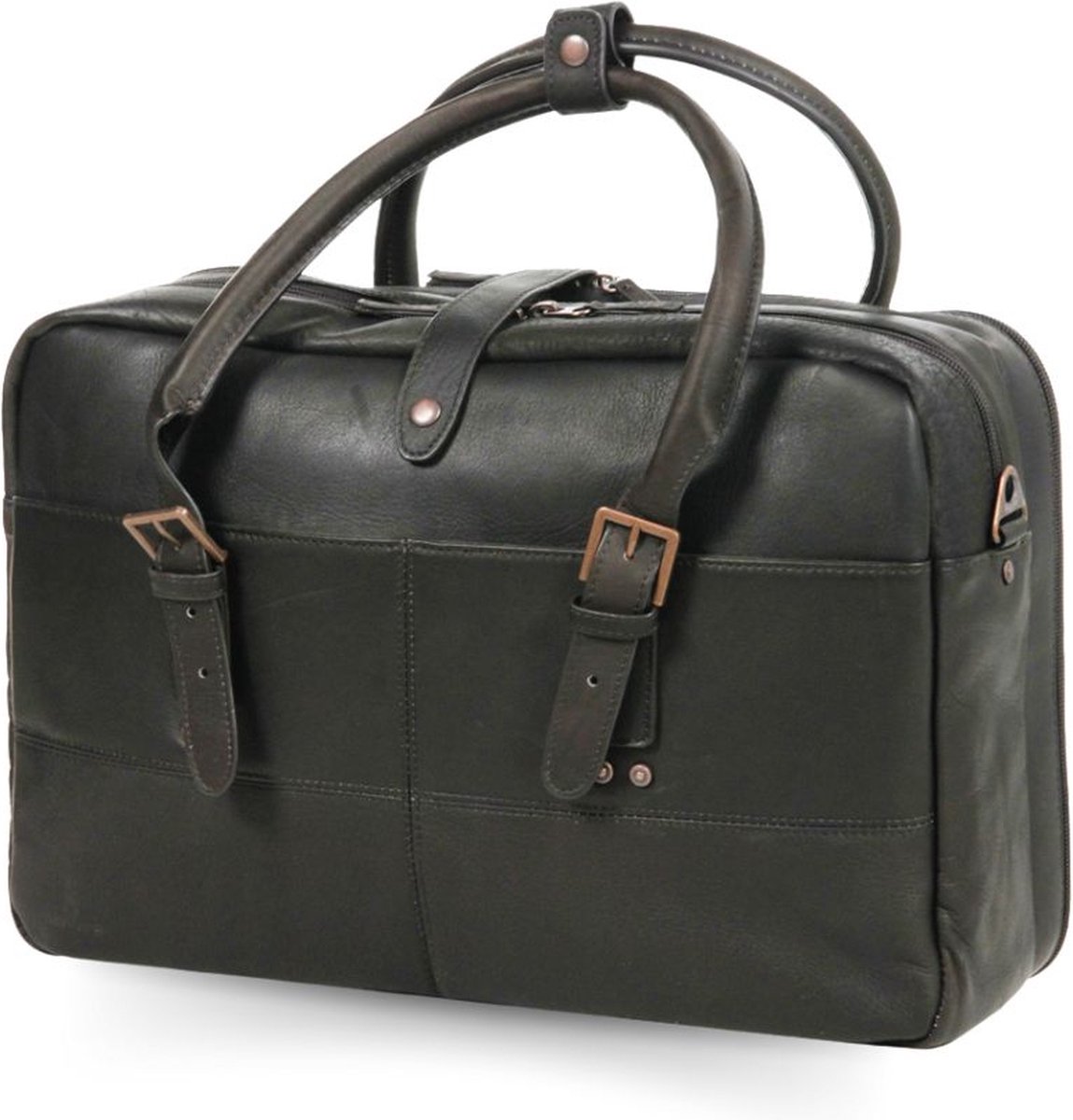 Davidt's Stijlvolle Leren Werktas - Business Tas - Trendy Aktetas Rundleer - Donkerbruin - 15.6 inch Laptoptas - Veel Vakken