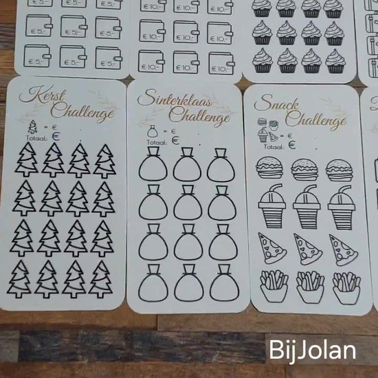 001 Cash Stuffing Challenge Kaarten - 10 stuks - Gelamineerd - BijJolan - Budgetplanner - Spaar Challenge kaarten