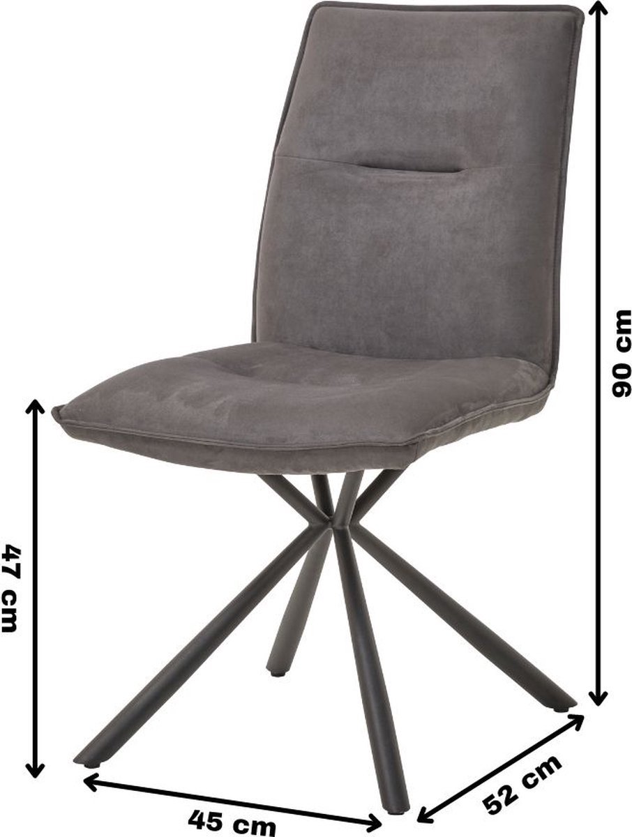 WAYS. – Stoffen eetkamerstoelen – Grijs – Modern design - Stevige metalen vierpoot – 8 stuks