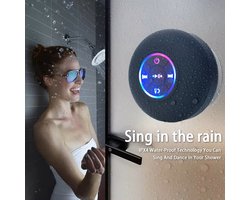 Bluetooth Speaker Draagbaar met LED, IPX4 Waterdicht, Zuignap, Mini Stereo voor Buiten & Badkamer