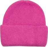Fuchsia roze gebreide damesmuts met brede rand - damesmuts voor winter - een maat - one size - fel roze beanie van wol - STUDIO Ivana