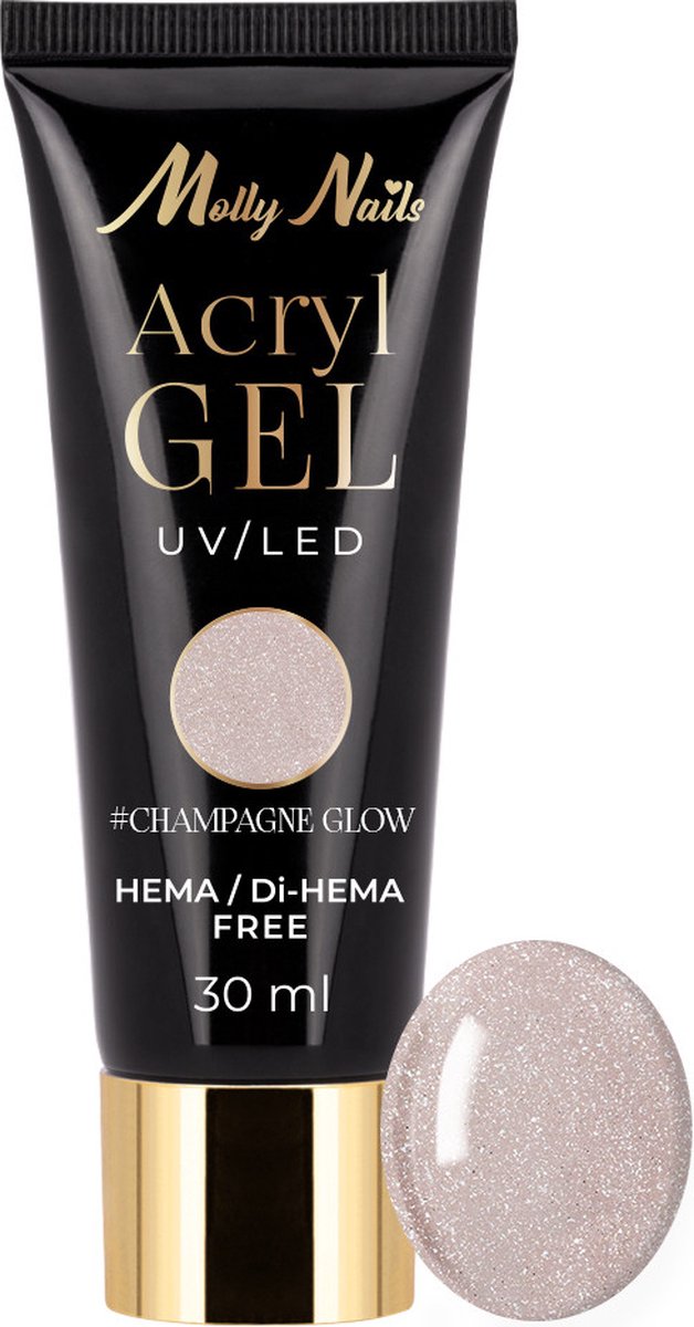 Goedkoopste Acrylgel Molly Nails Champagne Glow 30ml Hema/DiHema vrij gelnagels - gel - acrylgel - polygel - nagels - manicure - nagelverzorging - nagelstyliste - buildergel - builder - uv / led - opbouwnagels - 30ml - Caramdia