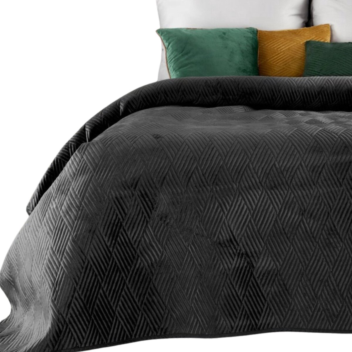 Oneiro’s luxe MEID Beddensprei Zwart + 2 x kussenhoes - 220x240 cm – bedsprei 2 persoons – beddengoed – slaapkamer – spreien – dekens – wonen – slapen