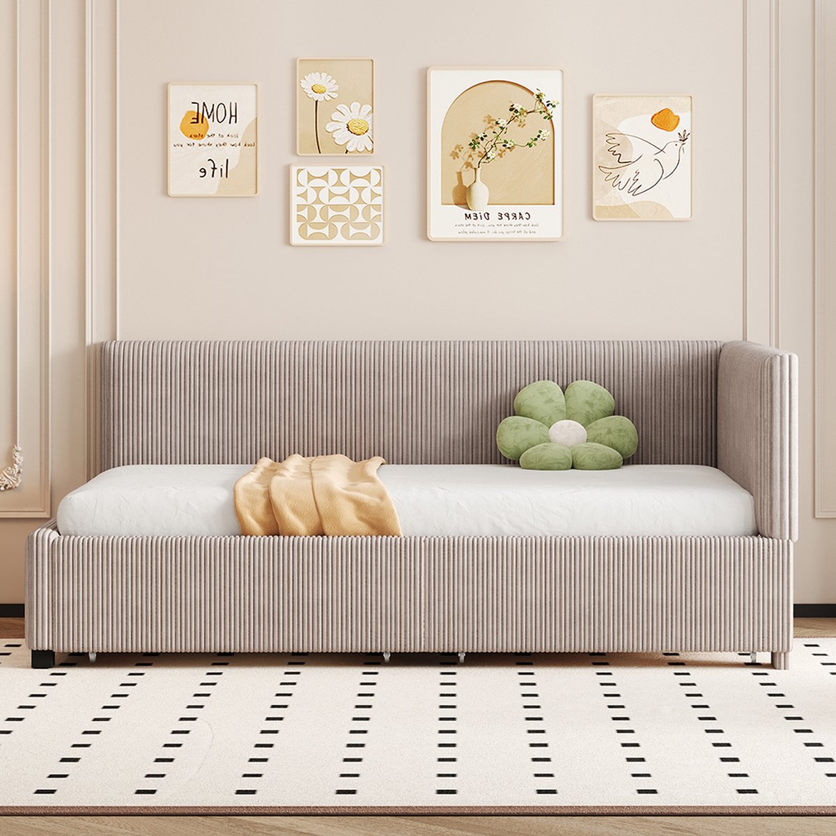 KOMHTOM Eenpersoonsbed Volwassen bed slaapbank 90 x 200 cm met 2 grote opberglades en hout lattenbodem Grijs