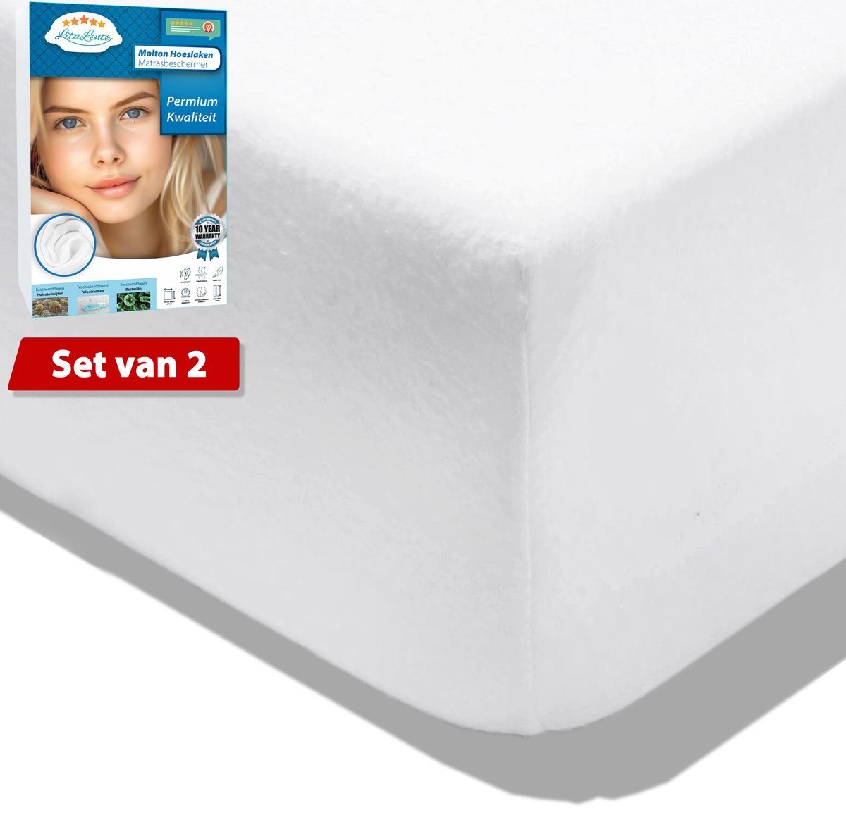 Molton Hoeslaken - 120x220 (Set van 2) - Hoogwaardige Matrasbescherming & Comfort | LitaLente - Rondom Elastiek - Matras Beschermer Molton/Matrasbeschermer - Molton 80% katoen - hoekhoogte van 30 cm - perfecte pasvorm - hoogkwaliteit molton