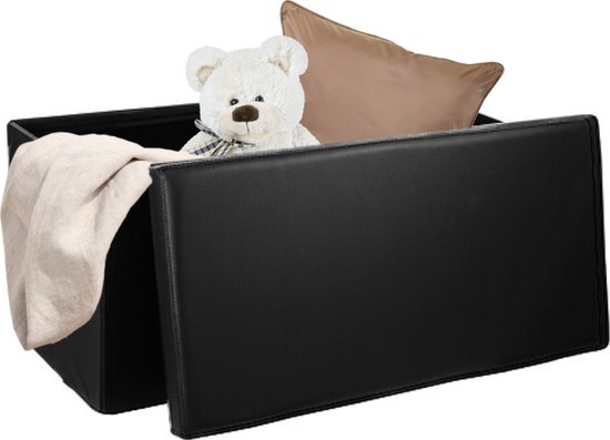 Pouf Orange85 - Banc de Rangement - Pliable avec Espace de Rangement - Opbergbox - Zwart - 76,5x38x37,5cm - Similicuir