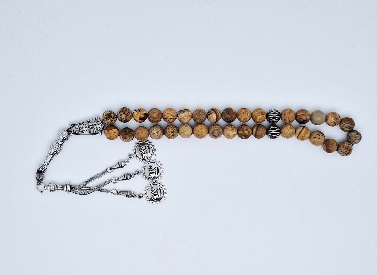 Handgemaakte tesbih "tasbih" natuursteen " Picture Jasper " - Aantal kralen 33 - Diameter kralen 10 MM - met metaal tassel "model 3" - Een mooi cadeau-idee