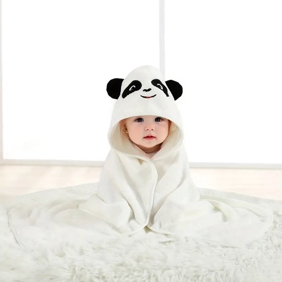 Bonnet de bain bébé en microfibre douce avec capuche - Design Panda - Absorbant et respirant - Idéal pour les douches, l'emmaillotage et les housses de poussette - Convient aux Enfants de 0 à 3 ans - 80x80 cm