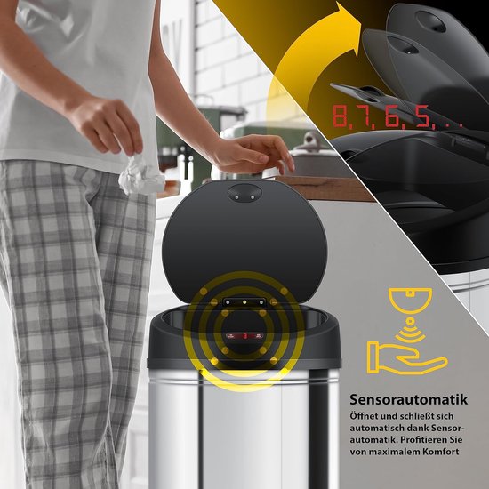 KESSER Sensor afvalemmer 60L automatisch softclose touch panel LCD display roestvrij staal