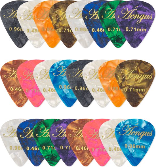 Celluloid plectrum set - 24 stuks - diktes thin 0.46, medium 0.71 en thick 0.96 mm