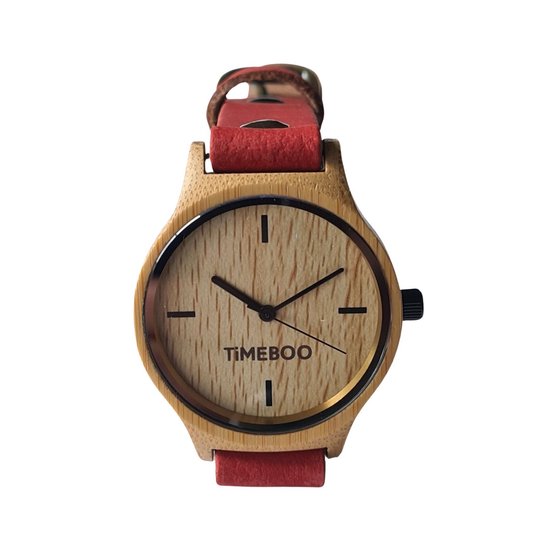 Montre femme en bois de bambou Bracelet cuir rouge TWIST Terra
