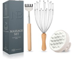 Novabeau 3-Delig Massage Set – Ruggenkrabber Uitschuifbaar, Hoofdmassage Spin & Hoofdhuid Massage Borstel – Scalp Massager – Duurzame Siliconen Haarborstel – Ergonomische Shampoo Brush voor Anti Roos - Kerst Cadeau