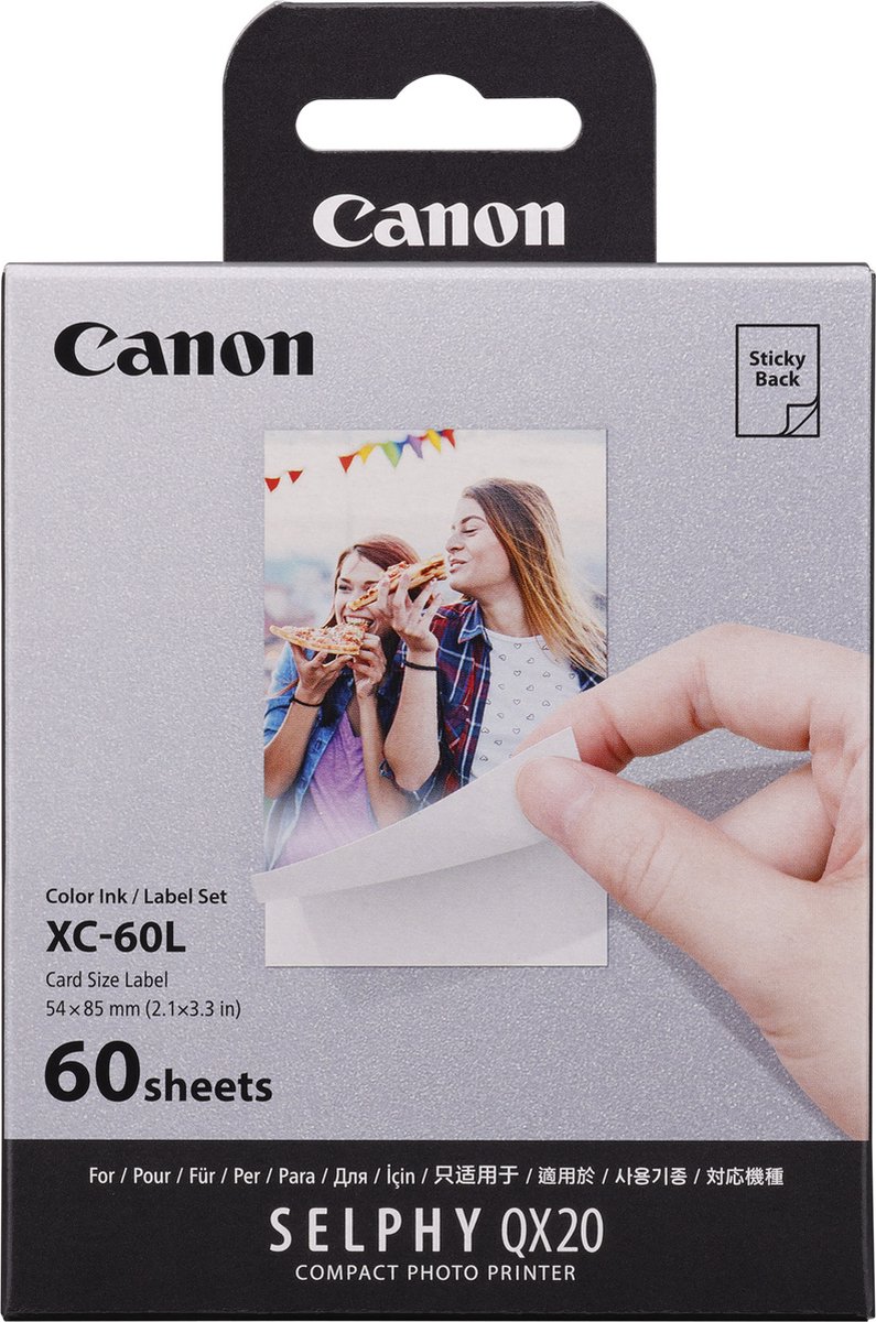 Canon XC-60L Instant fotopapier Inkt-/papierset Voor SELPHY QX20 Origineel Cardformaat 60 stuks