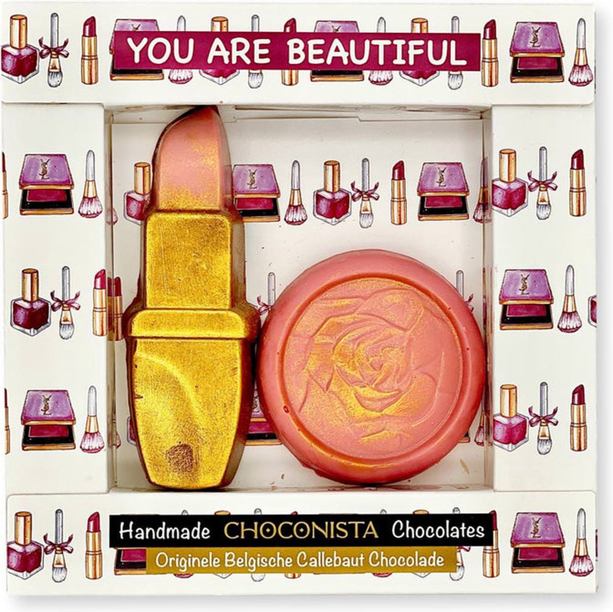 Choconista - Lipstick en Poederdoos - Original Belgian Callebaut Chocolade - Cadeau voor Vrouw - You are beautiful