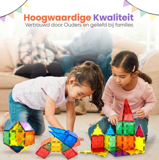 Magna Minds - Magnetic Tiles - Magnetisch Speelgoed - 100 stuks - Constructie speelgoed - Magnetische tegels - Montessori speelgoed - Magnetic toys - Magnetische bouwstenen - Speelgoed Kinderen