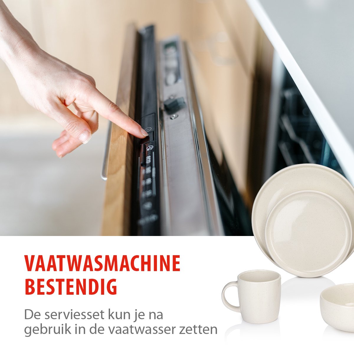 alpina Serviesset 16-Delig - Bordenset 4 Persoons - Aardewerk Servies - Ontbijtborden, Dinerborden, Kommen en Mokken - Magnetron en Vaatwasser Bestendig - Créme — afbeelding 6