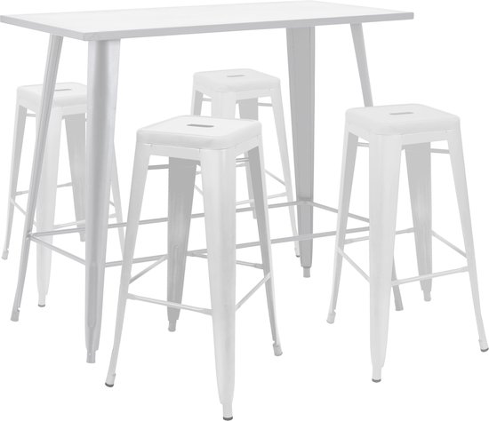 Oviala - Table haute de jardin et 4 tabourets en métal blanc