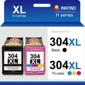 INKFIND 304XL Geschikt voor HP304 HP304XL HP 304 HP 304XL N9K08AE N9K07AE 3JB05AE Inktcartridge - Hoge Capaciteit 2-pack (Zwart x 1 en Kleur x 1)
