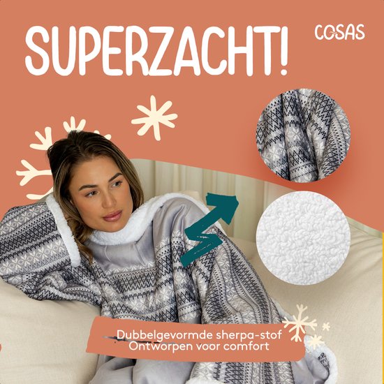 Snuggle - Couverture à manches - Snuggle - Blanket à capuche - Snug Rug douillet - Polaire - Sherpa - TV - Femme et homme - Imprimé - Adultes - 180 x 130 cm - Grijs