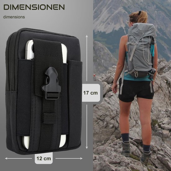 Étui adapté pour Alcatel PIXI 3 (3,5 Zoll) en noir uni tactique téléphone portable molle EDC pochette compatible pochette d'épaule étui de ceinture militaire housse