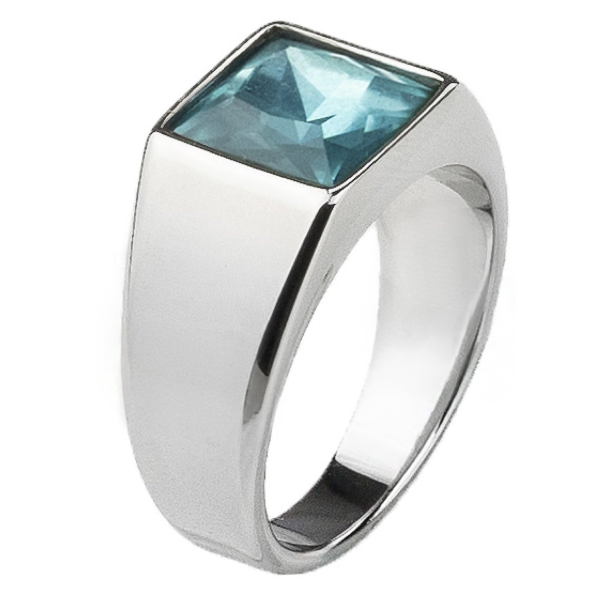 Zegelring Zilver Kleurig met Blauwe Steen - Staal - Heren - Papa Cadeau Voor Mannen - Vaderdag