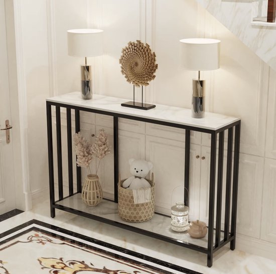 Smal Bijzettafel, 2-laagse Banktafel met Installatieaccessoires