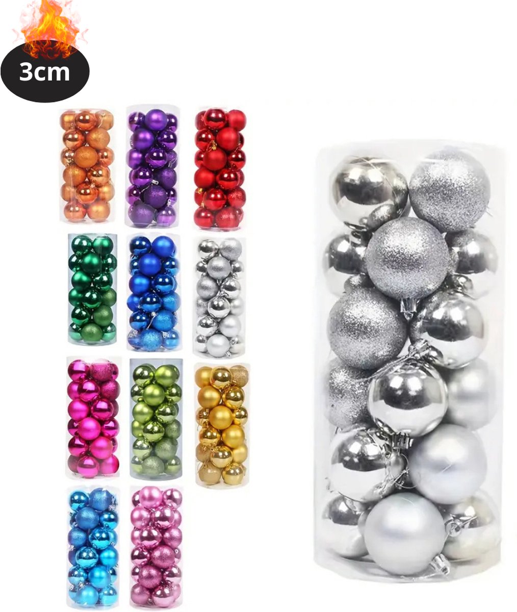 Bovista Kerstballen - Kerstversiering - Plastic - Zilver - 3 cm - 24 stuks