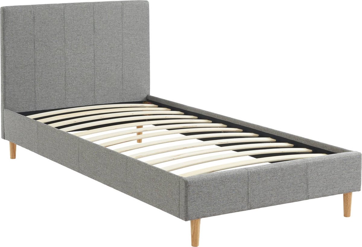 sweeek - Bed met lattenbodem en hoofdeinde, stoffen afwerking, b202 x d96 x h88cm