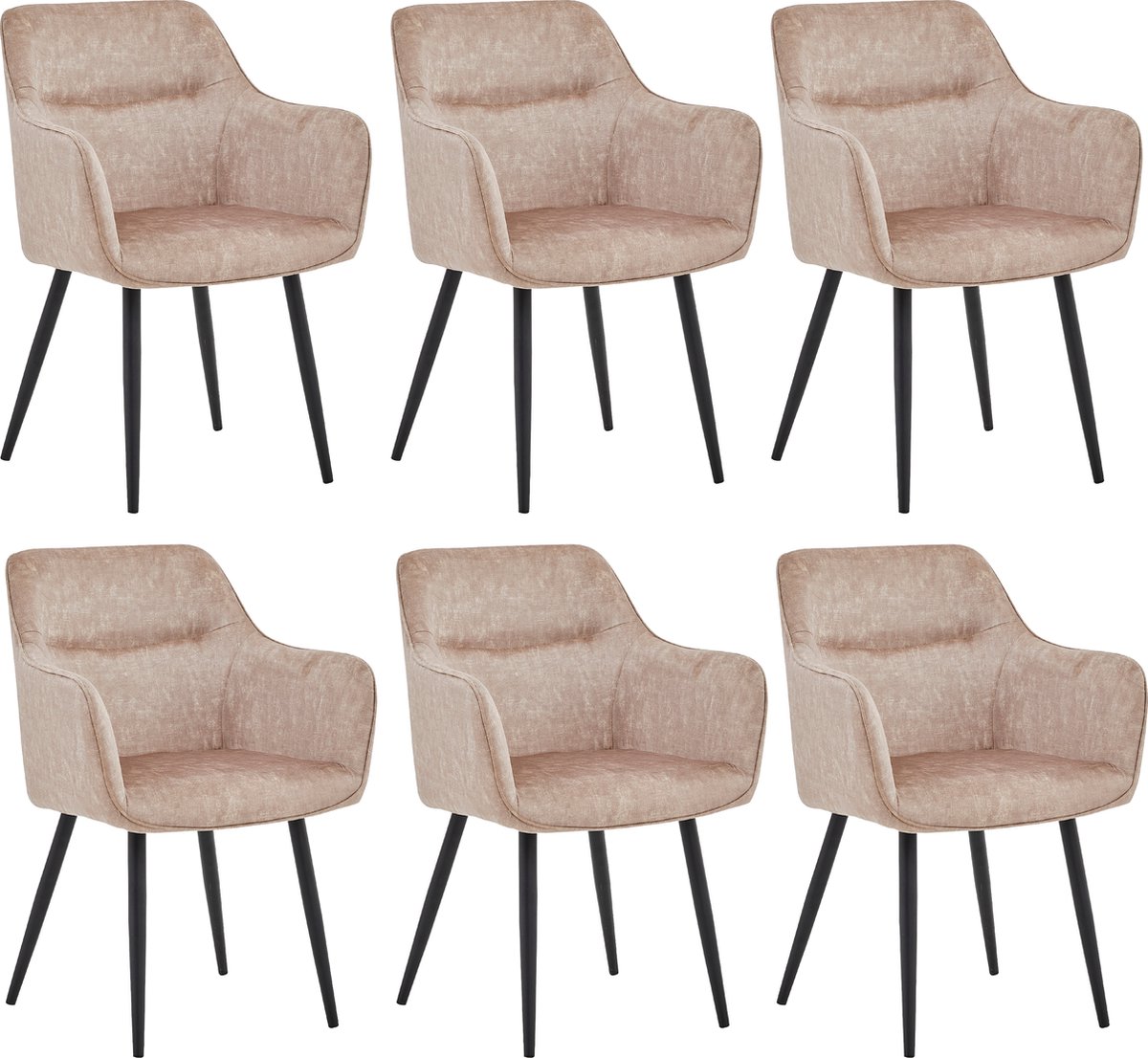 Colenis City Eetkamerstoel - Set Van 6 - Champagne - Adoré Velvet - Industrieel - Stoel - Design - Armleuningen