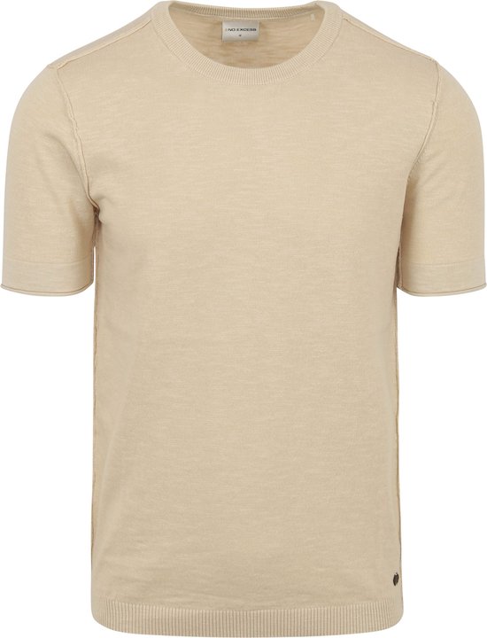 T-shirt en maille beige de No Excess à manches courtes et col rond.