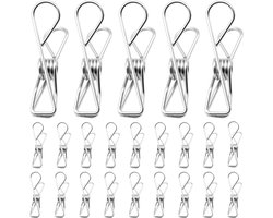 60 stuks - Knijpers - Wasknijpers - Kledinghaken - 58*14 mm - RVS - zilver - Kaartknijpers - Fotoknijpers - Voor Kleding, Sokken En Keuken - Voor Thuis En Kantoor