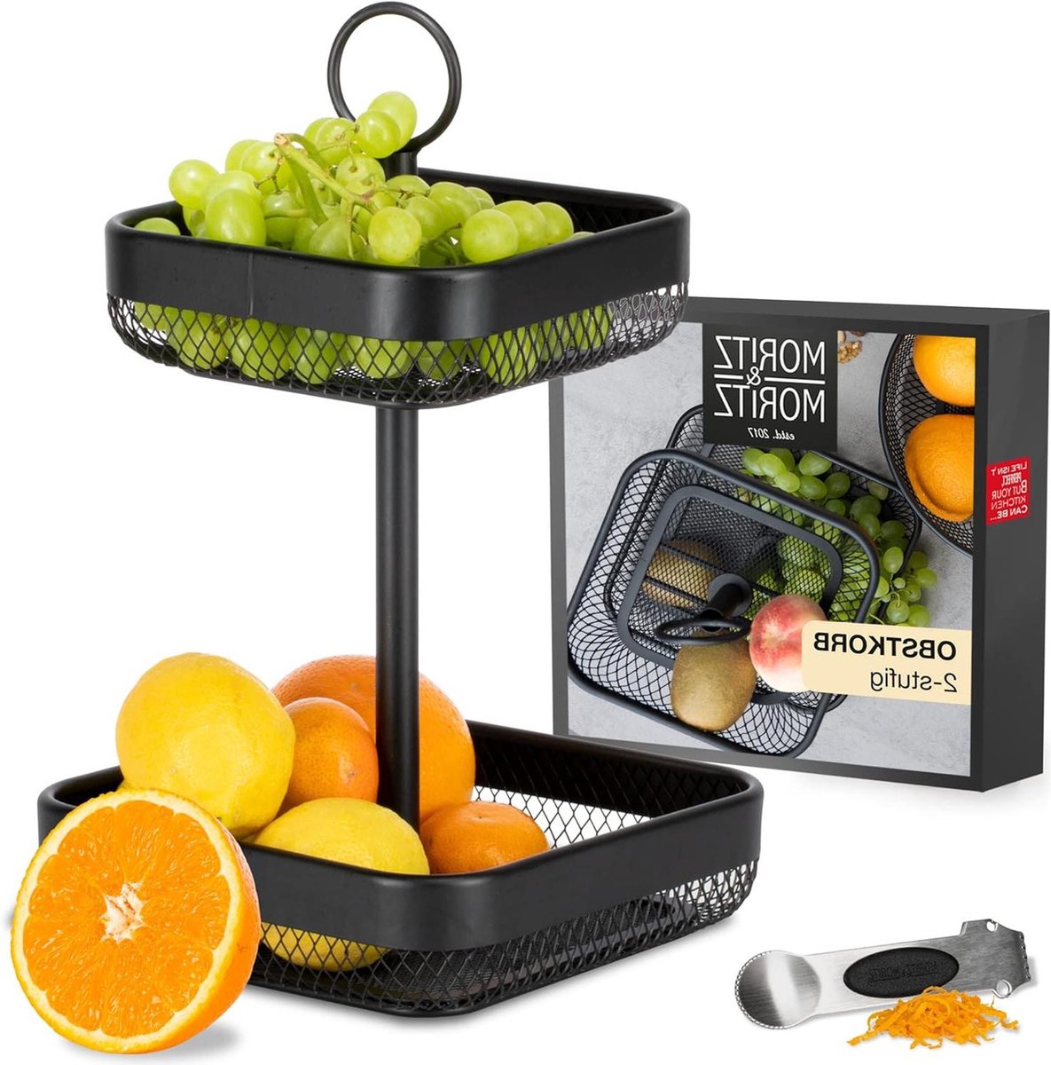 Fruitetagère van zwart metaal - Moritz & Moritz - fruitschaal en fruitmand met 2 lagen