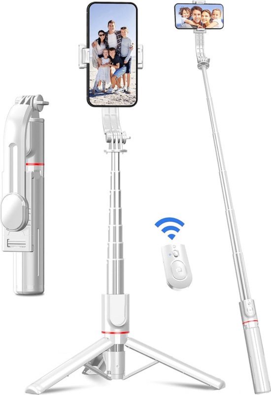 Perche à Selfie Auto-Ouvert K&F Concept - Avec Trépied, Télécommande Bluetooth, Pour IPhone/Android - Blanc - 10