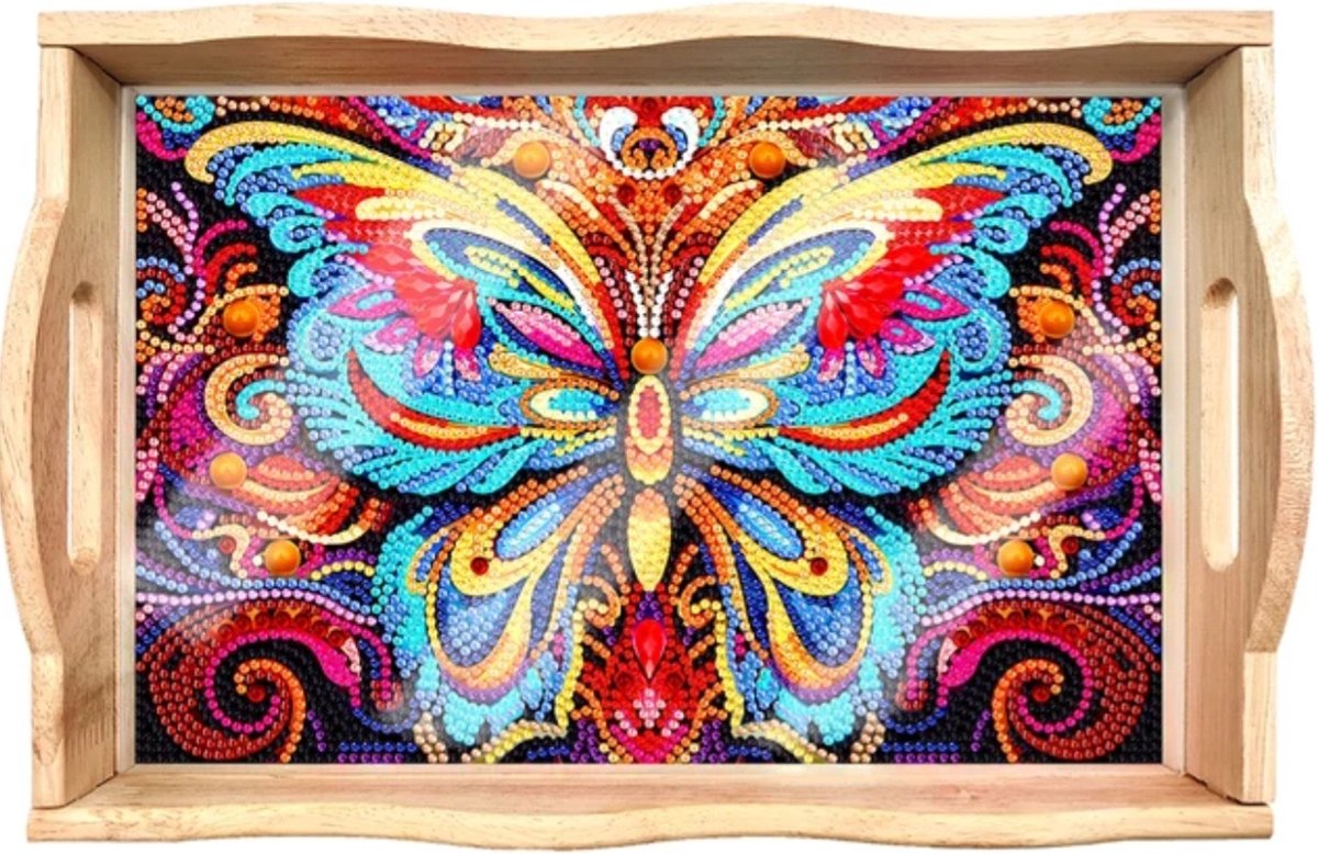 Dienblad 06 - Vlinder - Diamond painting - compleet pakket - Diamond painting by Wietske
