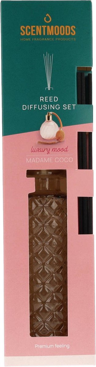 Scentmoods® Geurstokjes Set Madame Coco – Luxe Geurstokjes – Voorgevuld – Geurverspreider – Huisparfum – 150 ml – Bruin Glas – Inclusief Stokjes — cadeau in Wonen & Interieur - foto 2