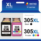 INKFIND 305XXL Geschikt voor HP305 HP305XL HP 305 HP 305XL 3YM62AE 3YM63AE 6ZA94AE Inktcartridge - 305XXL Extra Hoge Capaciteit (600 pagina's + 450 pagina's met 5% dekking) 2-pack Zwart en Kleur