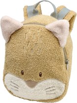 Bruine knuffelrugzak met kattengezicht en oren.