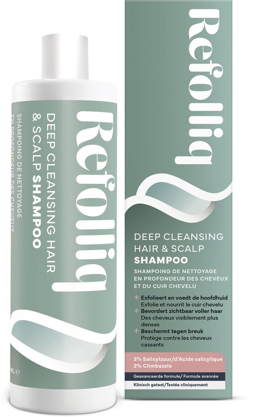 Foto: Refolliq deep cleansing hair scalp shampoo zichtbaar voller sterker haar exfolieert en voedt de hoofdhuid ondersteunt de haargroei verbetert veerkracht en glans beschermt tegen breuk 200 ml