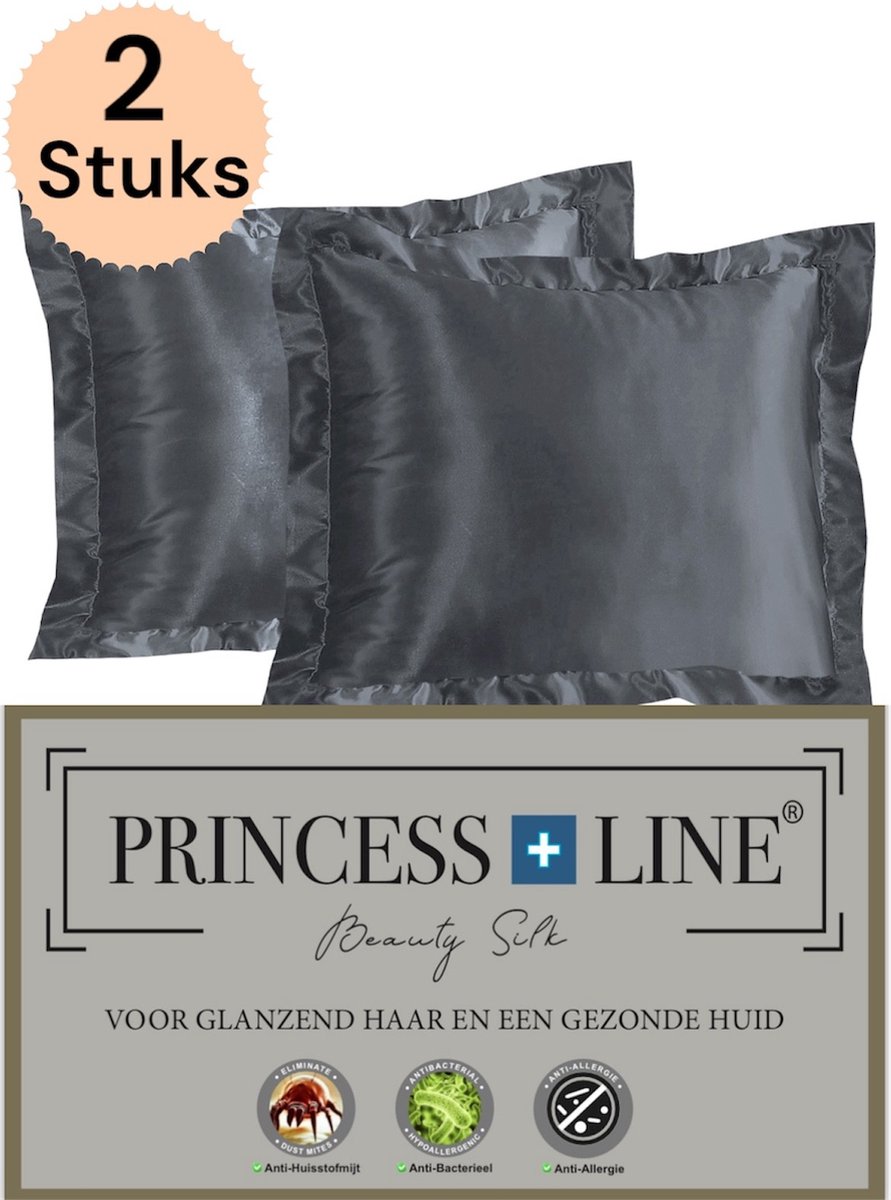 Princess Line Satijnen Beauty Silk Kussensloop - Zijden Zacht Beddengoed- Goed Voor De Haar En Huid- Antraciet-Set van 2 Stuks-60 x 70 CM