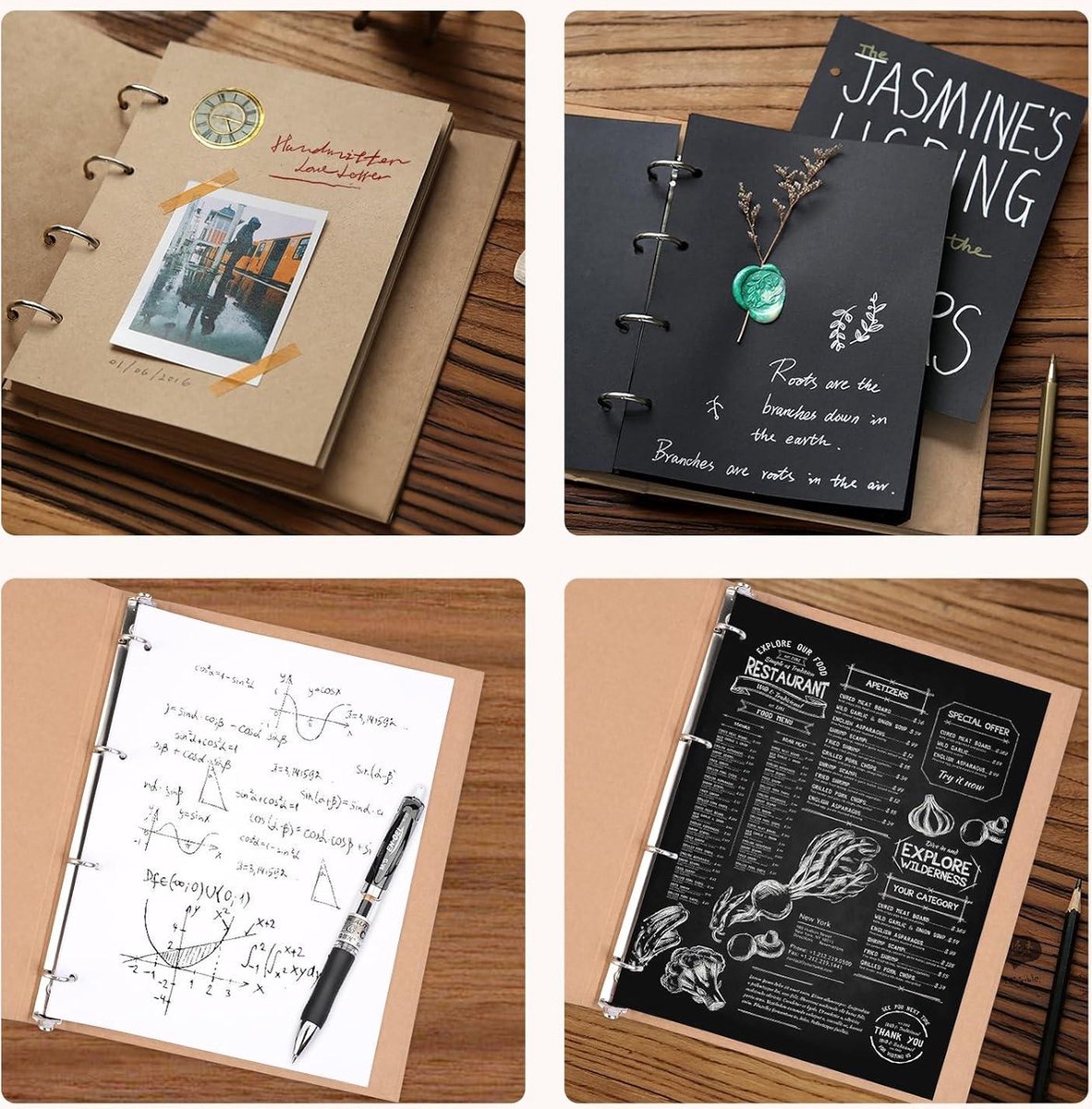2 Stück Ringbuch A5 Nachfüllbar Ordner A5 Ringbuch Kraftpapier mit Punch 2 Ringe Ringbuchordner