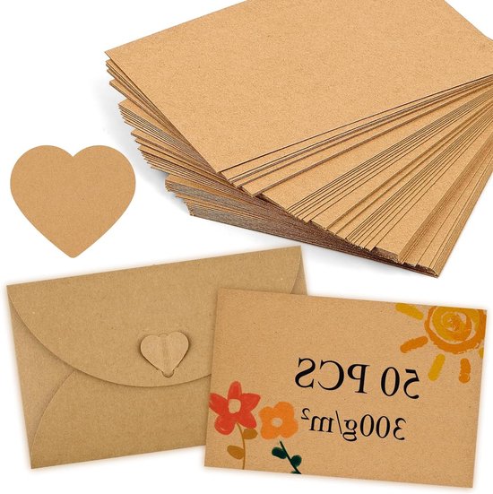 50 stuks A6 kraftpapieren kaarten, blanco ansichtkaarten, wit, 15 x 10