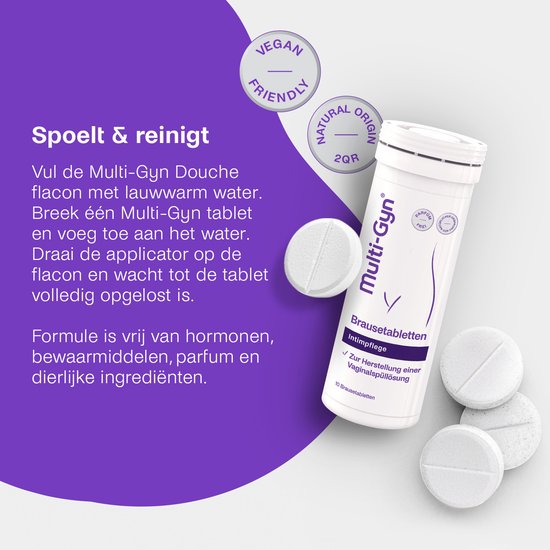 Multi-Gyn Bruistabletten 10 stuks - Vaginale Douche voor Intieme Hygiene, Intieme Verzorging voor optimale Vaginale Gezondheid, tegen afscheiding, jeuk en irritatie, Vaginale Douche spoelt schoon op efficiënte en milde wijze, excl. douche flacon