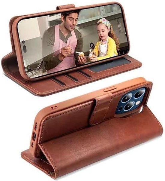 iPhone 14 Pro Max - Étui de téléphone en cuir de Luxe 2 en 1 - Élégant et multifonctionnel - Lavann - Bookcase magnétique 2 en 1 en cuir - Blauw