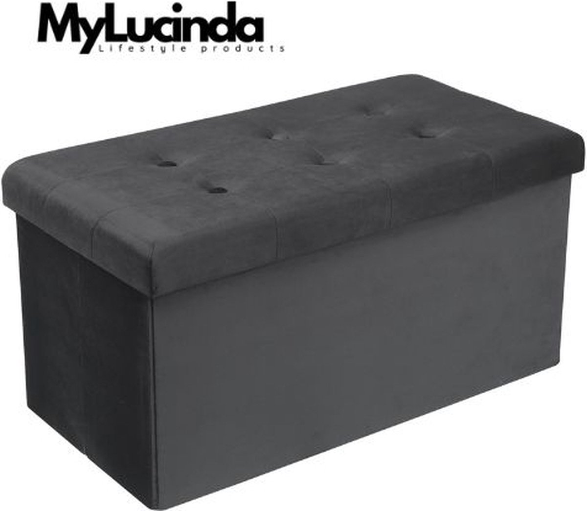 Mylucinda® - Opvouwbare Poef met Opbergruimte - Opbergdoos - Functionele Opslag - 75x38x38cm - Gestoffeerd - Zwart