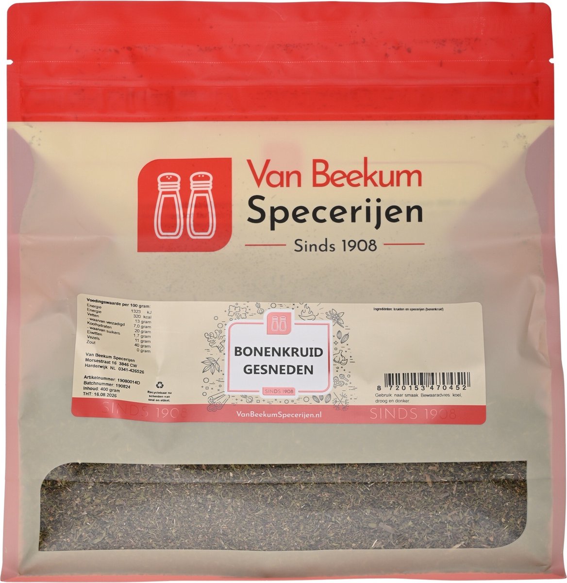 Goedkoopste Van Beekum Specerijen - Bonenkruid Gesneden - 400 gram (hersluitbare stazak
