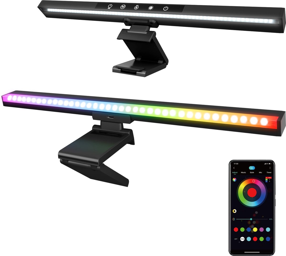 Computermonitor lichtbalk-Slimme LED-schermlamp-Koel warm licht en RGB-achtergrondverlichting-APP- en aanraakbediening-Anti-reflectie-e-Reading Oogverzorgende Bureaulamp-Dimbaar-USB-aangedreven lamp-voor gamen/werken