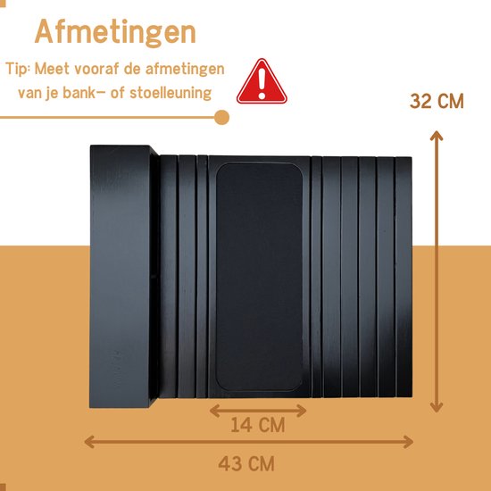Plateau d'accoudoir Arboledia - Plateau en Bamboe marron clair - Banc de plateau d'accoudoir - Accoudoir antidérapant - Couche de feutre - Zwart