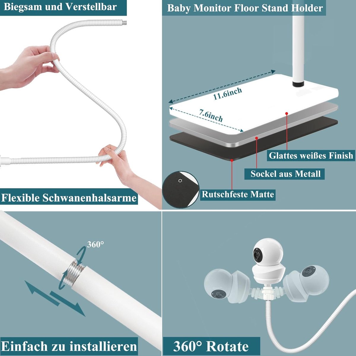 Support Universel Pour Babyphone | Fixation Sans Perçage Pour Lit Bébé | Réglable 360°