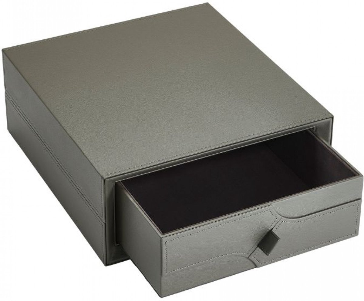 Milano Luxurious Leder Ladebox - B38,5 x D42,5 x H16 cm - Opberglade - Universeel toepasbaar - Kunstleer - Zachte Binnenkant - Schuiflade Uitneembaar - MDF - Lusgreep - Grijs